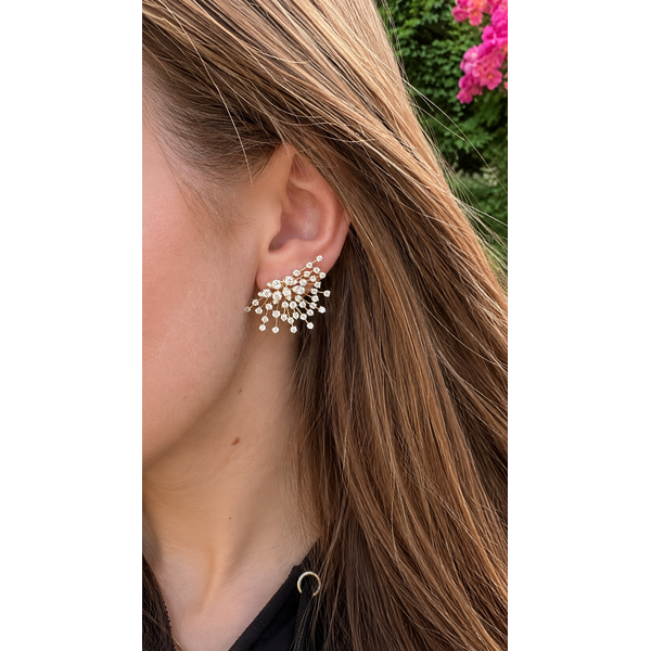 14Kt Yellow Gold Diamond Firework Fan Earrings – 3.56 CTW Image 3 Mollys Jewelers Brooklyn, NY