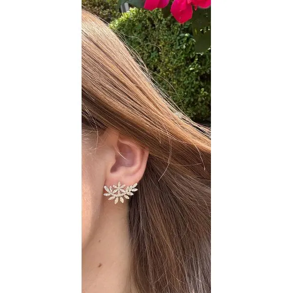 Lady's 14Kt Yellow Gold Floral Diamond Crawler Earrings – 1.40 TWT Image 2 Mollys Jewelers Brooklyn, NY
