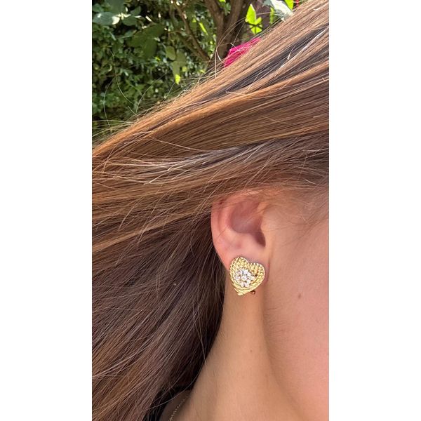 Lady's 14Kt Yellow Gold Heart Diamond Stud Earrings – 0.65 TWT Image 2 Mollys Jewelers Brooklyn, NY