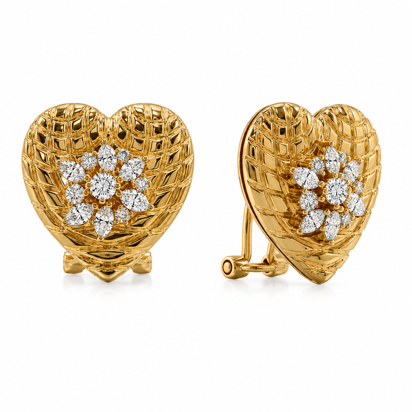 Lady's 14Kt Yellow Gold Heart Diamond Stud Earrings – 0.65 TWT Mollys Jewelers Brooklyn, NY