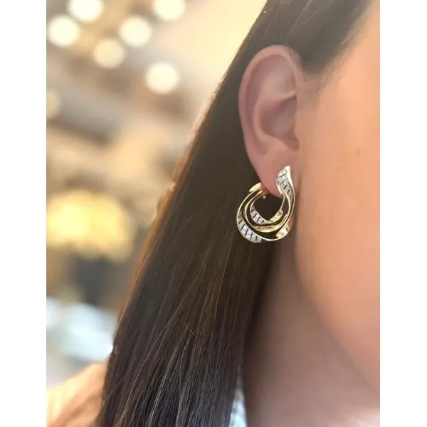 14Kt Yellow Gold Diamond Swirl Hoop Earrings – 0.73 Ct, 1.25