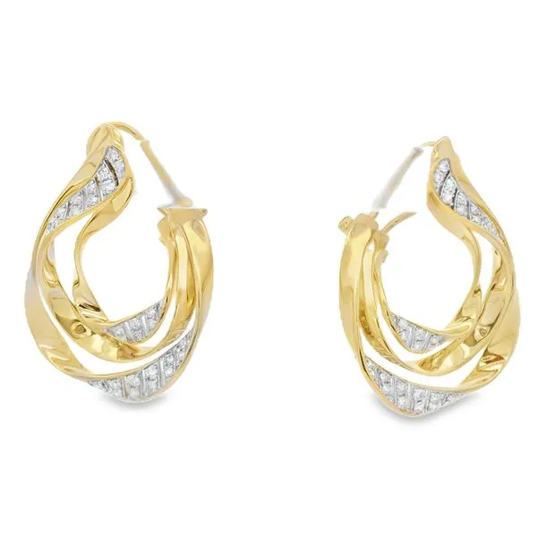 14Kt Yellow Gold Diamond Swirl Hoop Earrings – 0.73 Ct, 1.25