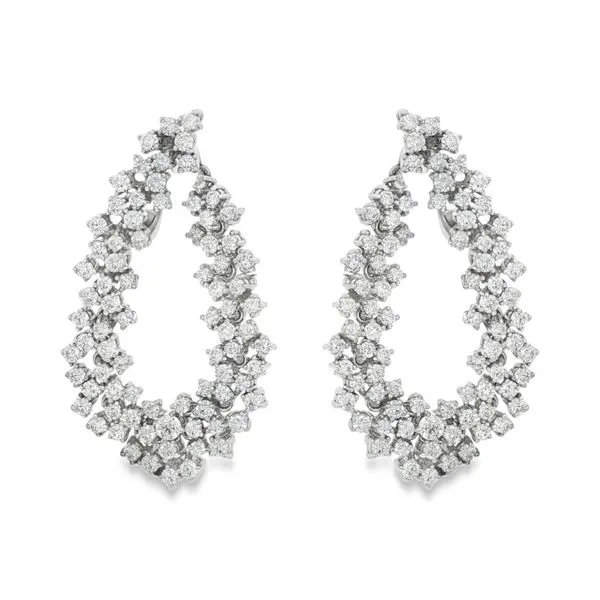 Diamond Floral Drop Earrings – White Gold Elegance Mollys Jewelers Brooklyn, NY