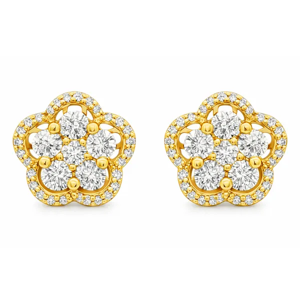 Yellow Gold FloraCluster Diamond Stud Earrings Mollys Jewelers Brooklyn, NY