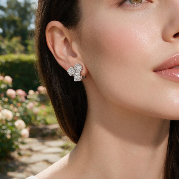 Diamond Mosaic Triple Cluster Earrings Image 2 Mollys Jewelers Brooklyn, NY