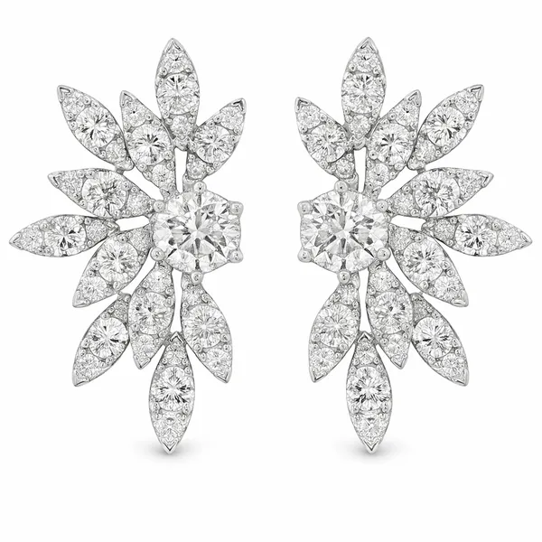 White Gold RadiantLeaf Diamond Cluster Earrings Mollys Jewelers Brooklyn, NY