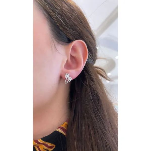 Yellow Gold Baguette Halo Diamond Earrings Image 2 Mollys Jewelers Brooklyn, NY