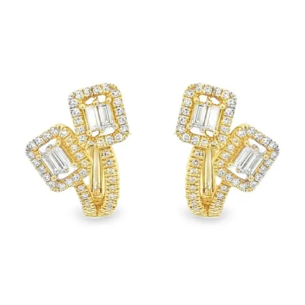 Yellow Gold Baguette Halo Diamond Earrings Mollys Jewelers Brooklyn, NY