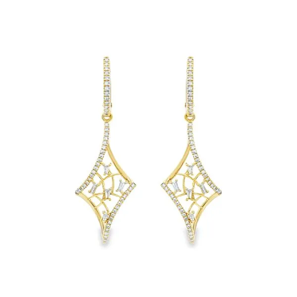 Yellow Gold Diamond Openwork Drop Earrings Mollys Jewelers Brooklyn, NY