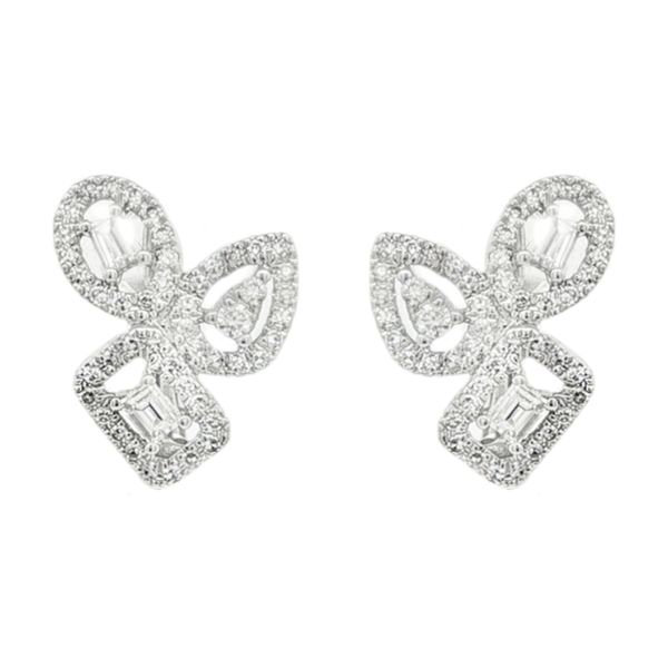 White Gold Baguette & Pear Diamond Cluster Earrings Mollys Jewelers Brooklyn, NY