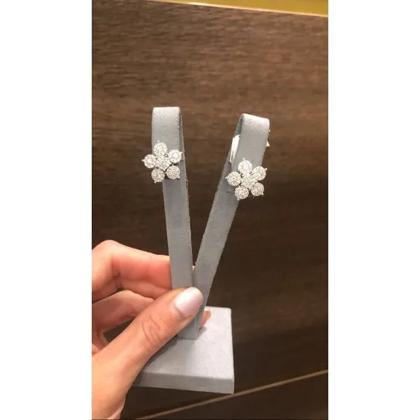 White Gold PetalBloom Diamond Flower Earrings Image 2 Mollys Jewelers Brooklyn, NY