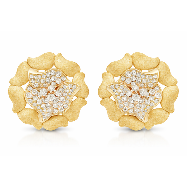 Yellow Gold PetalBloom Diamond Earrings Mollys Jewelers Brooklyn, NY