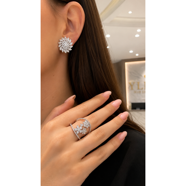 18K White Gold Diamond Burst Earrings – 2.72 Carats Image 2 Mollys Jewelers Brooklyn, NY
