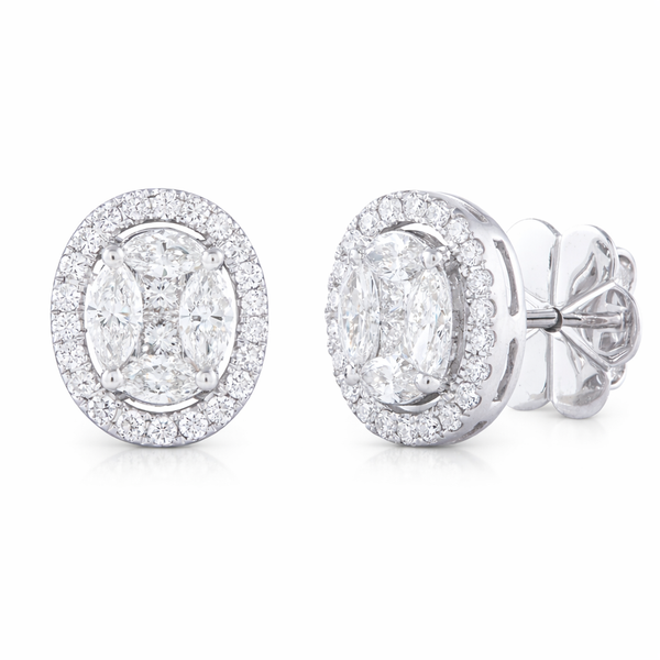 White Gold OvalMarquise Diamond Halo Earrings Mollys Jewelers Brooklyn, NY