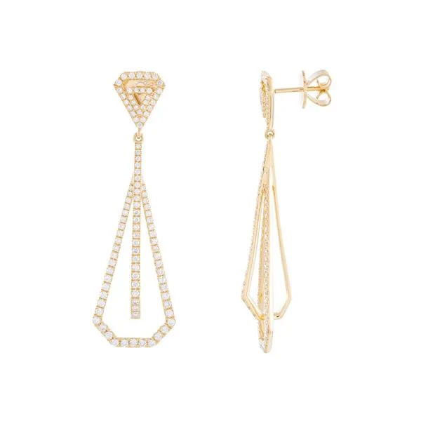 Yellow Gold GeoLattice Diamond Drop Earrings Mollys Jewelers Brooklyn, NY