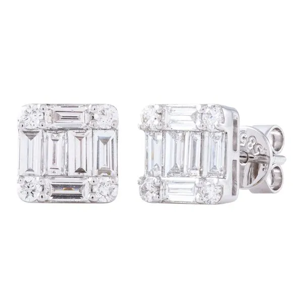 White Gold BaguetteGrid Diamond Earrings Mollys Jewelers Brooklyn, NY