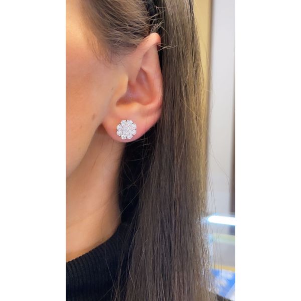 Diamond Cluster Floral Stud Earrings Image 2 Mollys Jewelers Brooklyn, NY