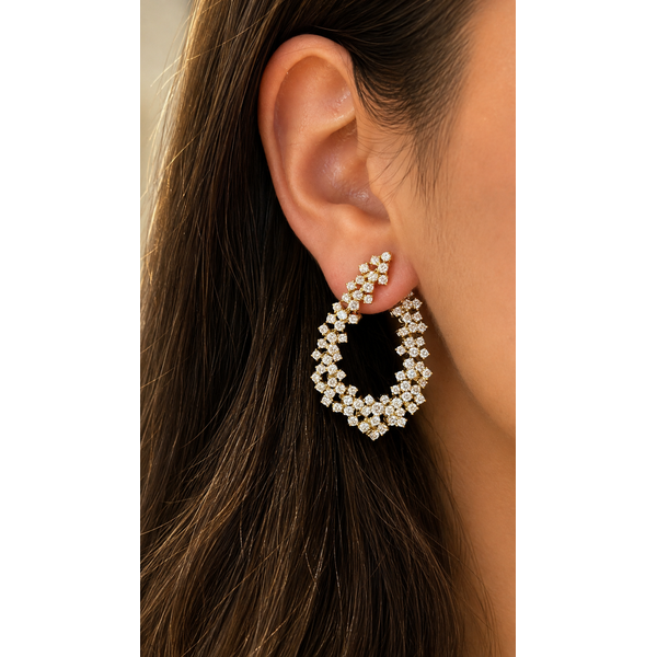 14K Yellow Gold Diamond Floral Hoop Earrings – 4.22 CTW Image 3 Mollys Jewelers Brooklyn, NY