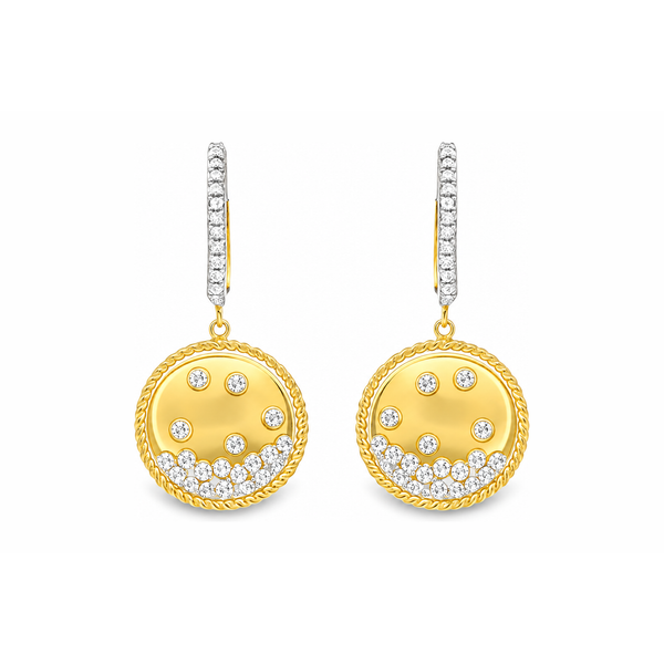 Golden Orbit Diamond Medallion Drop Earrings Mollys Jewelers Brooklyn, NY