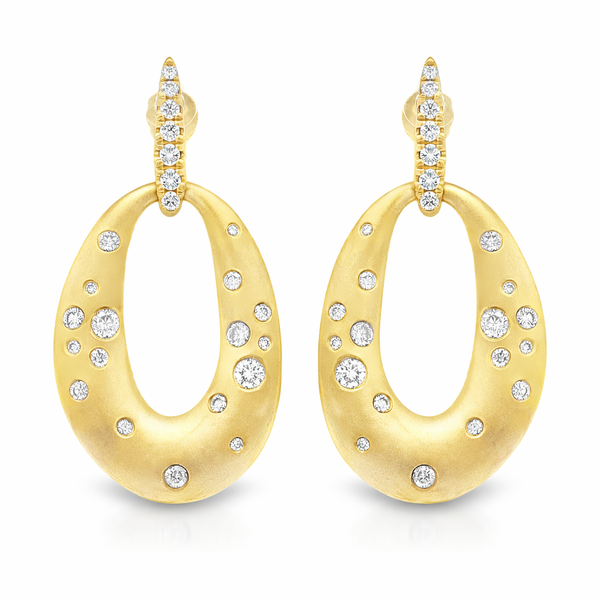 Elegant gold drop earrings with diamonds Mollys Jewelers Brooklyn, NY