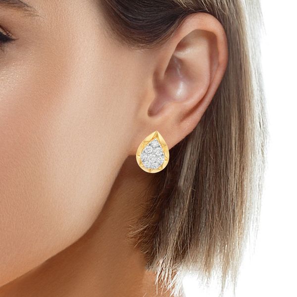 14K Yellow Gold Two-Tone Diamond Teardrop Earrings – 0.95 CTW Image 2 Mollys Jewelers Brooklyn, NY