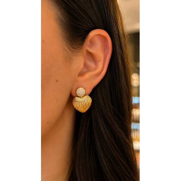 14K Yellow Gold Ribbed Heart Diamond Drop Earrings – 0.51 CTW Image 2 Mollys Jewelers Brooklyn, NY