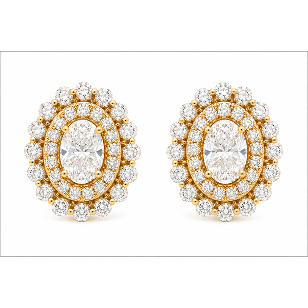 Yellow Gold OvalDiamond Cluster Earrings Mollys Jewelers Brooklyn, NY