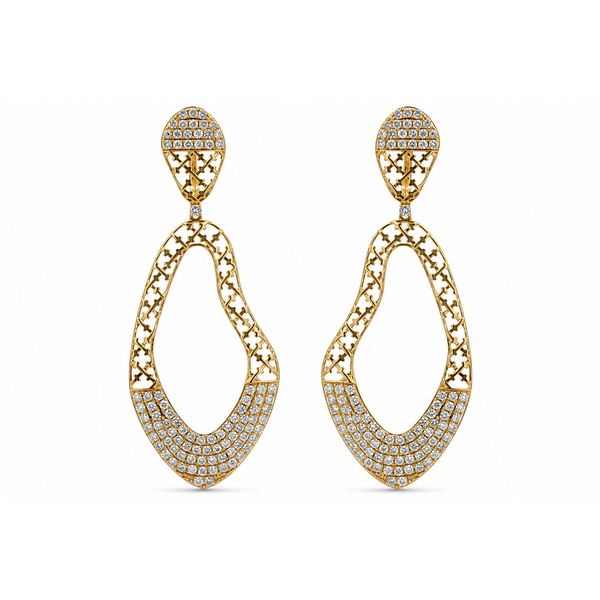 Golden Arc Diamond Lattice Drop Earrings Mollys Jewelers Brooklyn, NY