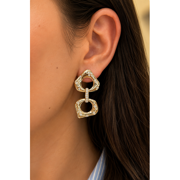 14K Yellow Gold Open Geometric Diamond Drop Earrings – 0.98 CTW Image 2 Mollys Jewelers Brooklyn, NY