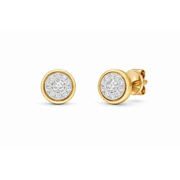 14K Yellow Gold Bezel-Style Diamond Halo Stud Earrings – 0.47 CTW Mollys Jewelers Brooklyn, NY