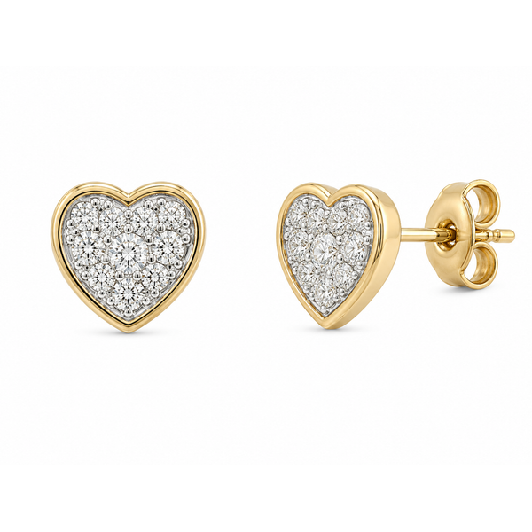 14K Yellow Gold Diamond Heart Stud Earrings – 0.52 CTW Mollys Jewelers Brooklyn, NY