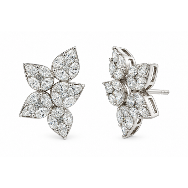 Marquise Diamond Leaf Cluster Stud Earrings Mollys Jewelers Brooklyn, NY