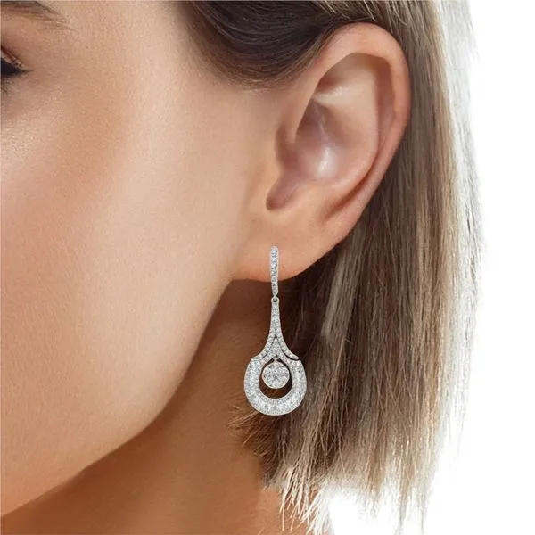 White Gold Diamond Drop Earrings – Orbit Image 2 Mollys Jewelers Brooklyn, NY