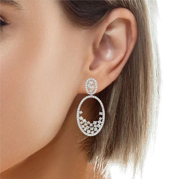 White Gold Diamond Oval Earrings – Cascade Image 2 Mollys Jewelers Brooklyn, NY