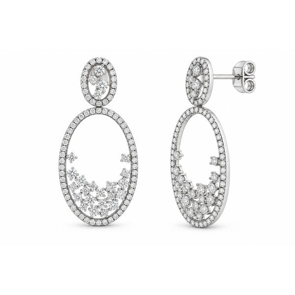 White Gold Diamond Oval Earrings – Cascade Mollys Jewelers Brooklyn, NY