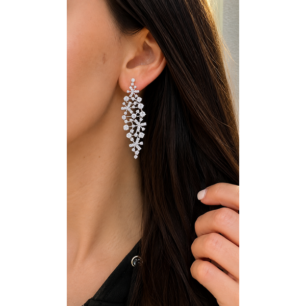 White Gold Diamond Floral Vine Drop Earrings – 3.46 CTW Image 2 Mollys Jewelers Brooklyn, NY
