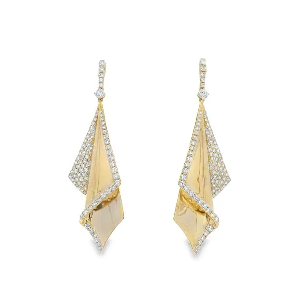Yellow Gold FoldForm Diamond Drop Earrings – 3.6ct Image 2 Mollys Jewelers Brooklyn, NY