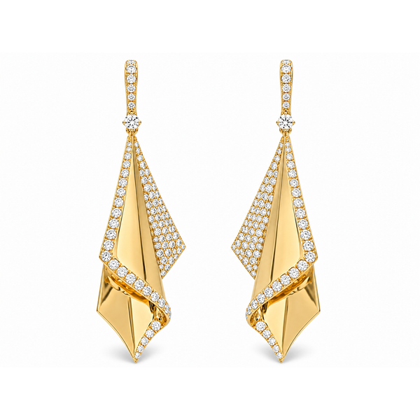 Yellow Gold FoldForm Diamond Drop Earrings – 3.6ct Mollys Jewelers Brooklyn, NY