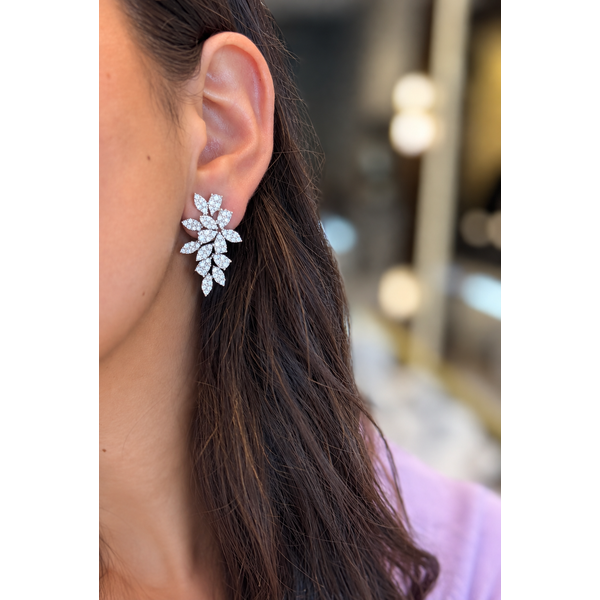 Diamond Leaf Cluster Ear Climber Earrings Image 2 Mollys Jewelers Brooklyn, NY