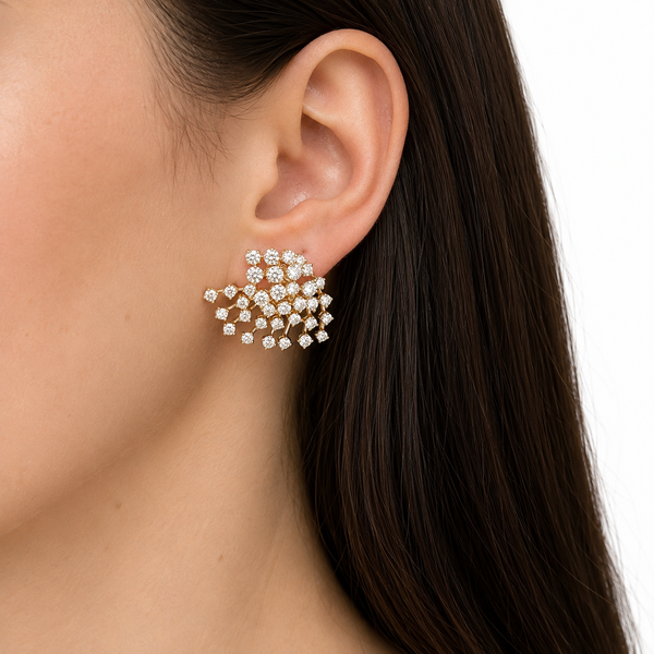 14K Yellow Gold Diamond Burst Cluster Earrings Image 2 Mollys Jewelers Brooklyn, NY