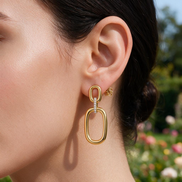 Modern Link Diamond Drop Earrings Image 2 Mollys Jewelers Brooklyn, NY