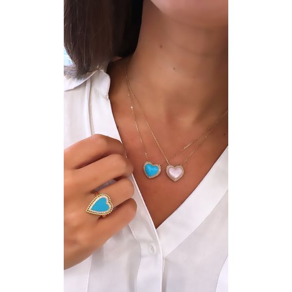 TurquoiseHeart Diamond Halo Pendant in Rose Gold<br><br> (Turquise Pendant Only) Image 2 Mollys Jewelers Brooklyn, NY