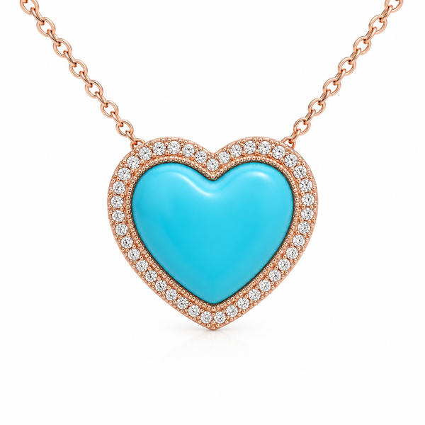 TurquoiseHeart Diamond Halo Pendant in Rose Gold<br><br> (Turquise Pendant Only) Mollys Jewelers Brooklyn, NY