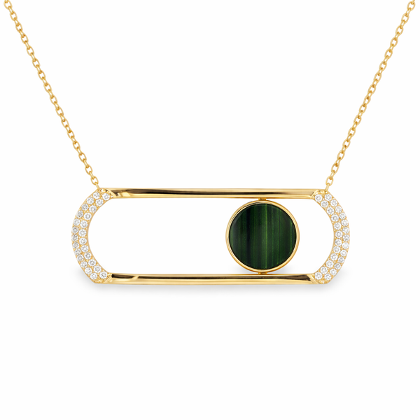 Yellow Gold MalaFrame Malachite & Diamond Pendant Necklace Mollys Jewelers Brooklyn, NY
