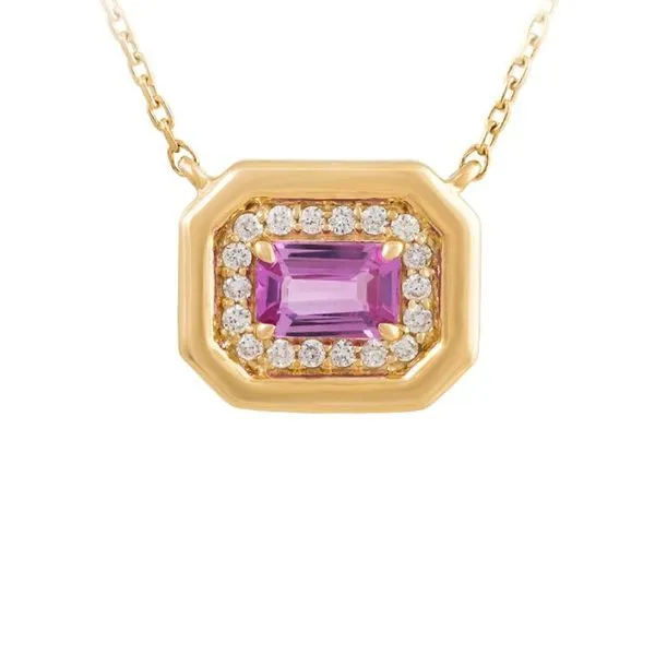 Yellow Gold PinkFrame Sapphire Diamond Pendant – 0.63ct Mollys Jewelers Brooklyn, NY