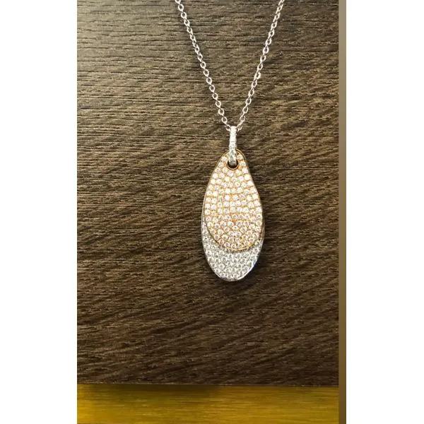 Two Tone Diamond Teardrop Pendant Necklace Image 3 Mollys Jewelers Brooklyn, NY