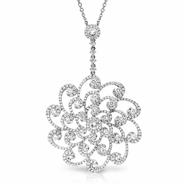 White Gold Diamond Swirl Pendant Necklace Mollys Jewelers Brooklyn, NY