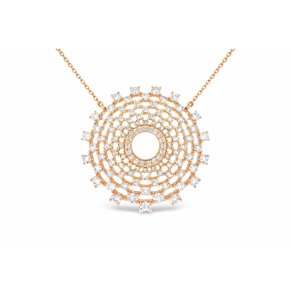 Rose Gold Diamond Circle Pendant Necklace – 2.26 Carat Radiant Design Mollys Jewelers Brooklyn, NY
