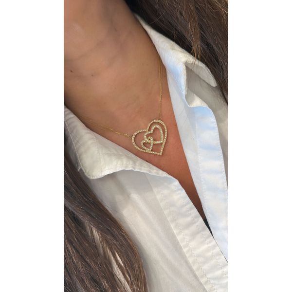 Yellow Gold Double Heart Diamond Pendant Necklace – 1.04 Carats Image 2 Mollys Jewelers Brooklyn, NY