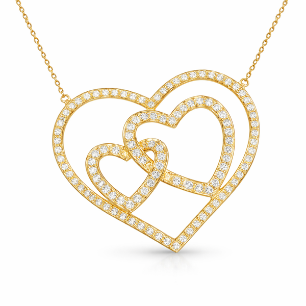 Yellow Gold Double Heart Diamond Pendant Necklace – 1.04 Carats Mollys Jewelers Brooklyn, NY